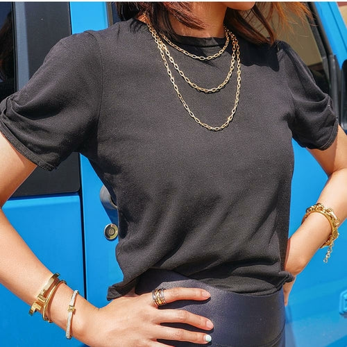 Layered Gold Oval Link Chain Necklace – Statement Jewelry