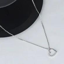 S925 Sterling Silver Fine Chains Necklace Women Light Luxury Heart-Shape Pendant Half Set Diamond Simple Tempered Necklace