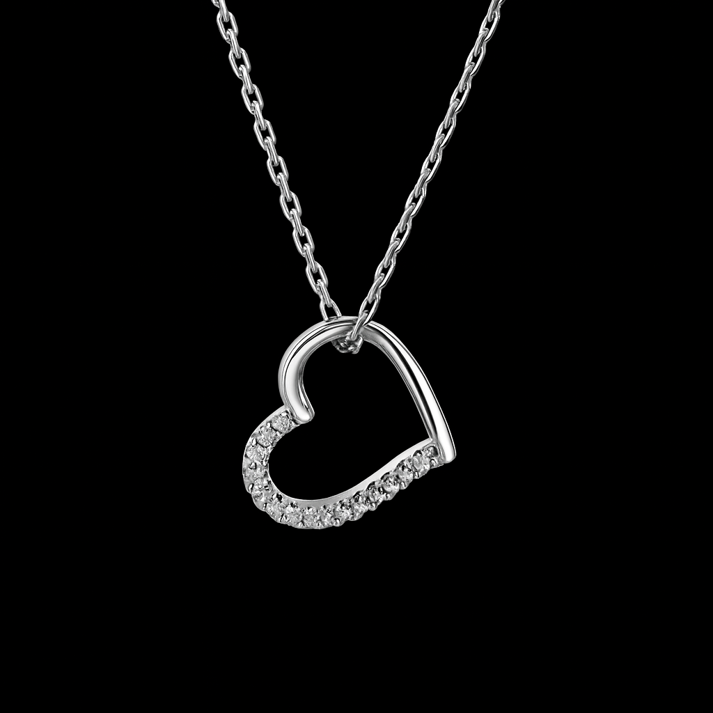 S925 Sterling Silver Fine Chains Necklace Women Light Luxury Heart-Shape Pendant Half Set Diamond Simple Tempered Necklace